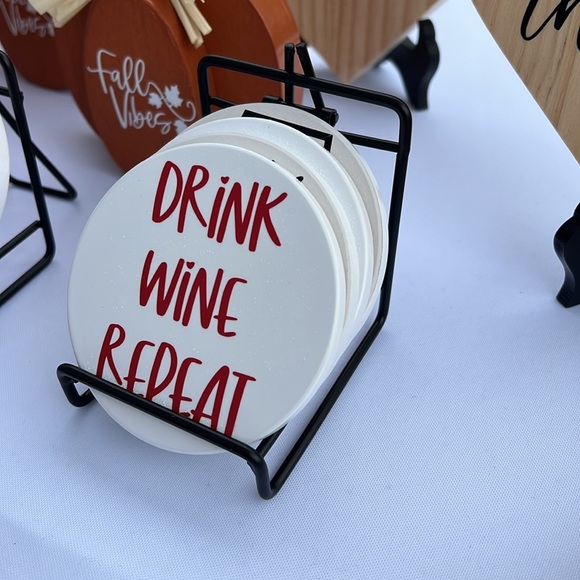 DolledUp Home- Wine Time Ceramic Coaster Set- 4 Ceramic coasters with Stand - Picture 2 of 4